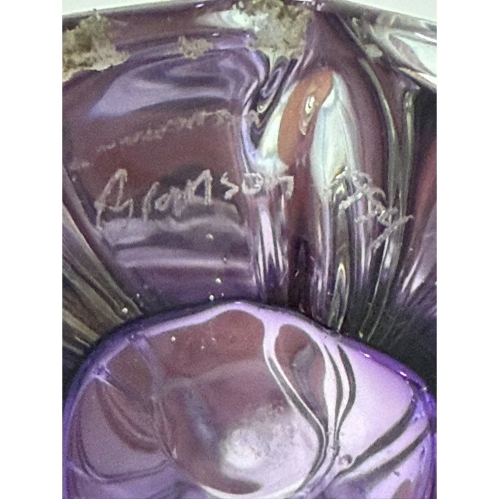 Ed Branson 1994 Signed Purple Amethyst Hand Blown Studio Art Glass Bud Vase 6.25
